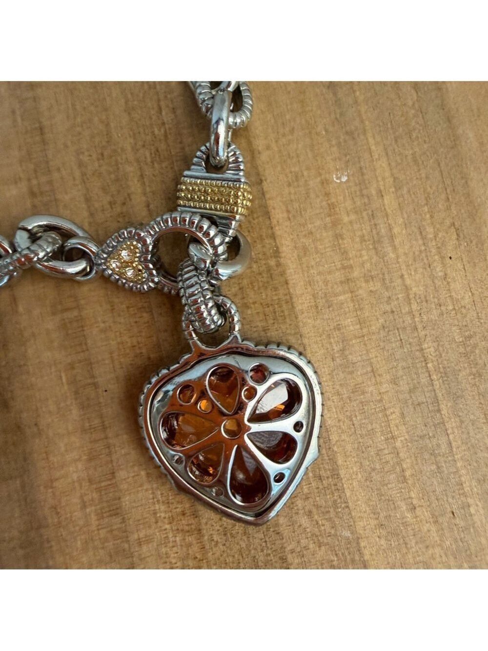 Citrine Heart Pendant Silver and Gold Necklace - Picture 11 of 13